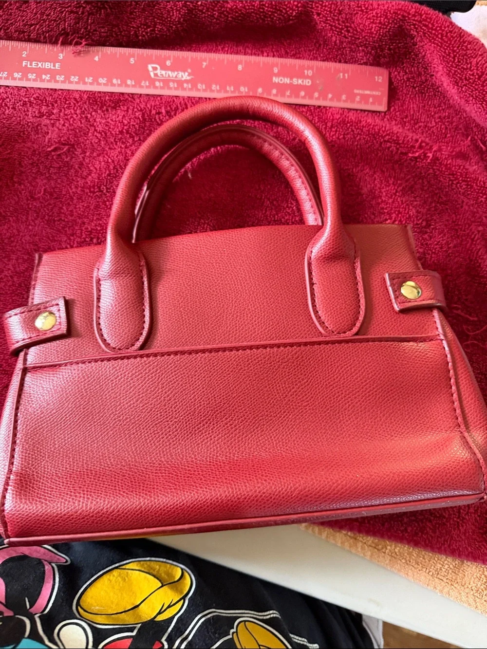 bebe Red Pebbled Top-Handle Satchel with Gold Hardware